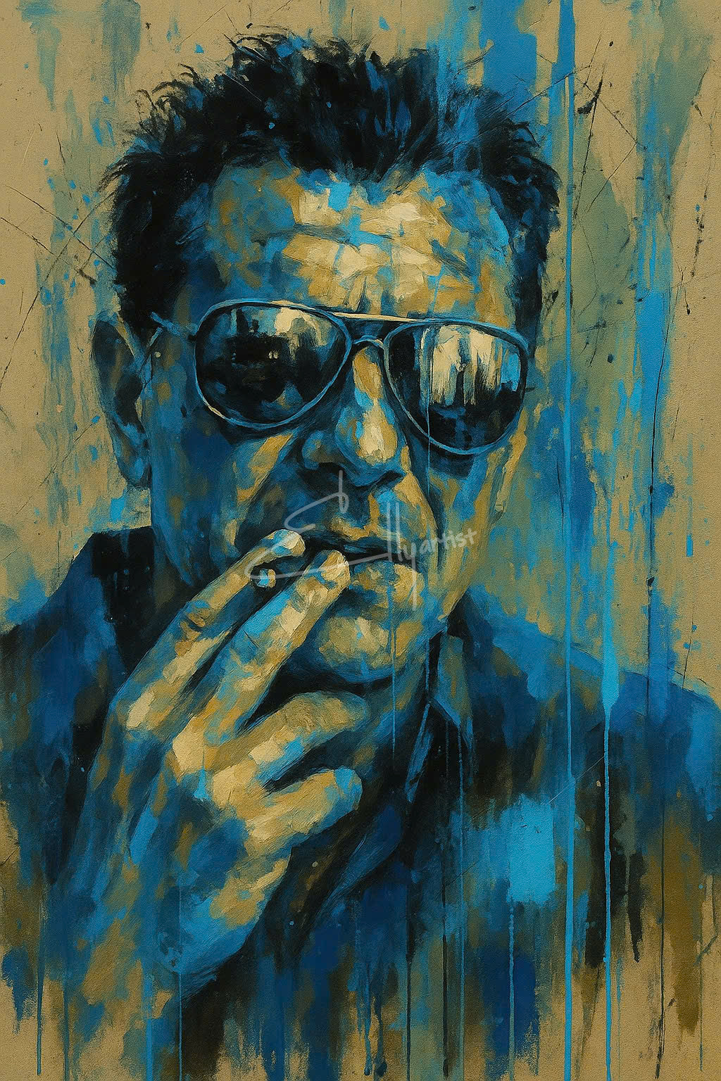 Edgy Urban Portrait β Blue Toned Hand-Painted Art | Cool Masculine Canvas for Bold Spaces