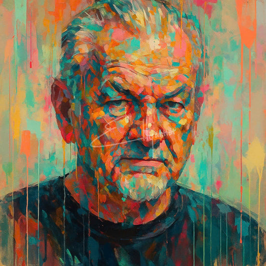 Bold Abstract Portrait – Expressive Elderly Man in Vivid Colors | Modern Canvas Wall Art