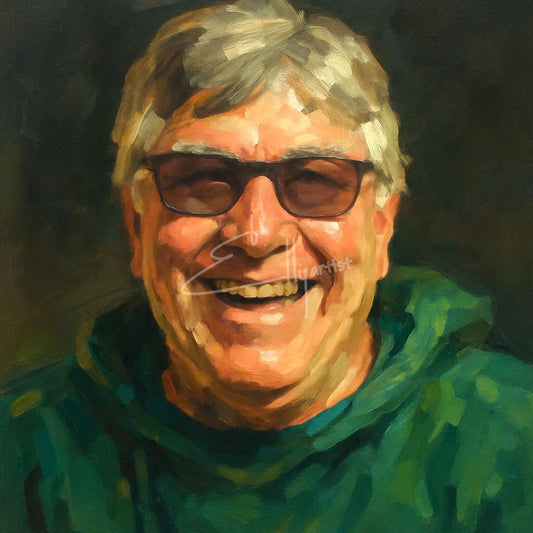 Joyful Portrait – Smiling Older Man in Sunglasses | Uplifting Canvas Wall Art