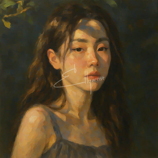 Sun-Kissed Asian Portrait – Quiet Strength & Natural Beauty | Fine Art Canvas Print
