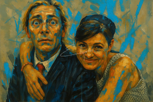 Quirky Couple Portrait – Fun Expression & Colorful Brushwork | Playful Canvas Wall Art