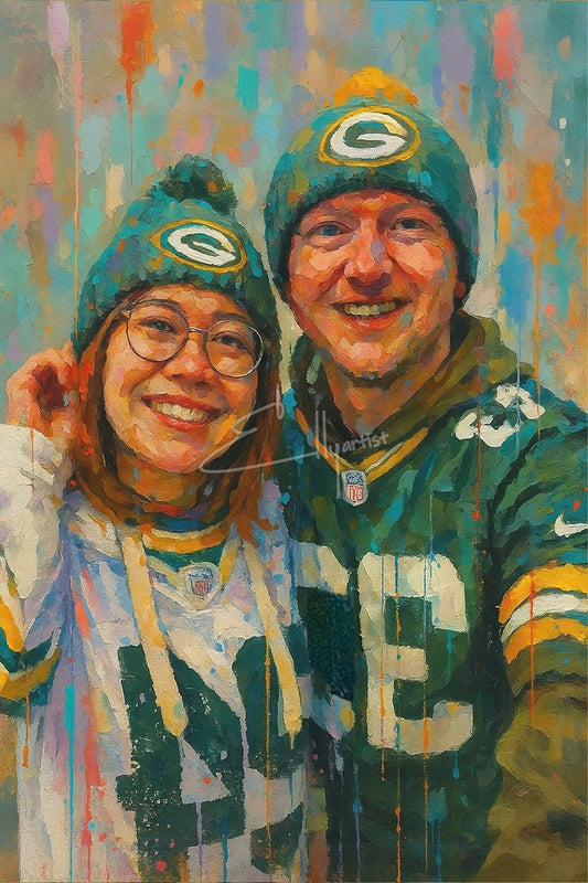 Custom Couple Sports Portrait – Hand-Painted NFL Fan Art | Personalized Canvas Gift for Football Lovers